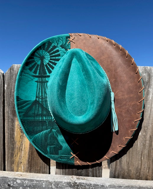 Laser Engraved Suede/Leather Horse Windmill Hat SH002