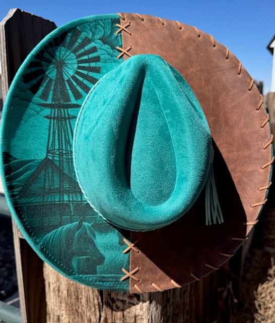 Laser Engraved Suede/Leather Horse Windmill Hat SH002