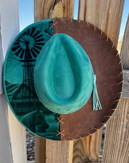 Laser Engraved Suede/Leather Horse Windmill Hat SH002